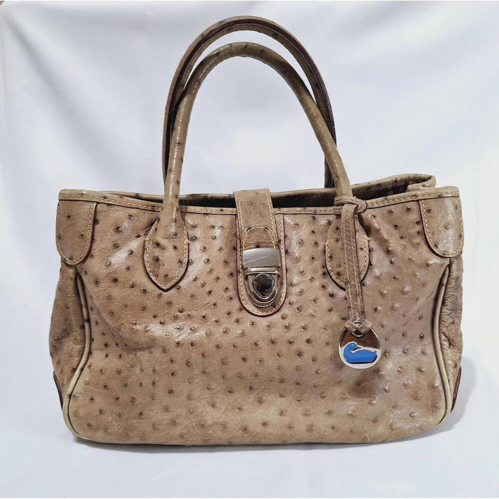 Vtg Dooney and‎ Bourke Tan Ostrich Leather Purse Handbag Crossbody w/ Charm